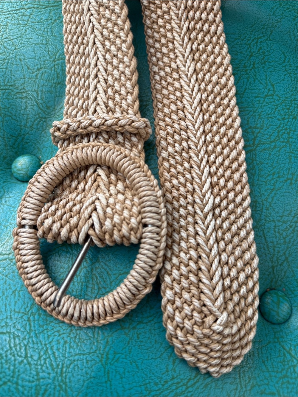 Set of two woven wide statement belts black and natural M/L boho cinching - Picture 10 of 11